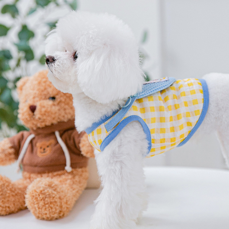 Nueva primavera y verano cachorro lindo pequeño animal mochila chaleco mochila ropa de dos patas gato lindo ropa para mascotas