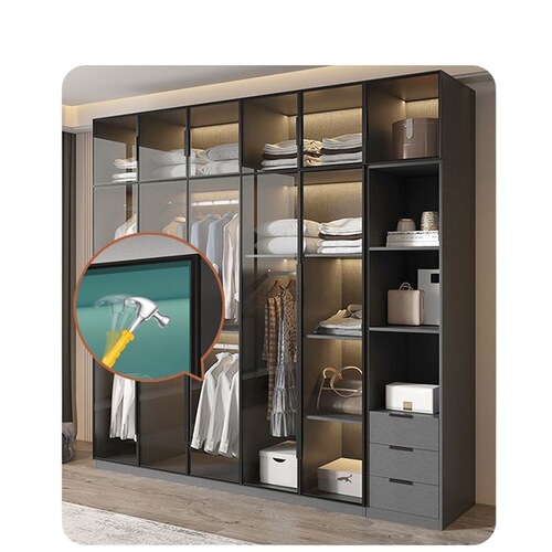 3L light luxury glass wardrobe home bedroom cloakroom storage cabinet simple small apartment package installation ready-made clothes