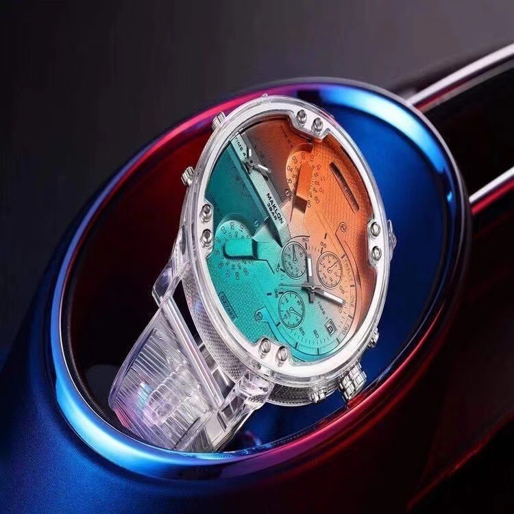 厂家批发【现货】外贸款DZ7333透明大表盘双机芯手表男欧美潮男