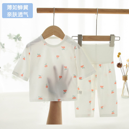 Baby Short-Sleeve Children's Set, Type A, 7/8 Sleeve Air Conditioning Clothing, Belly-Protecting Pants, Baby Loungewear Pajamas, Type a Safety Rating Baby Short-Sleeve Children's Set, Type A, 7/8 Sleeve Air Conditioning Clothing, Belly-Protecting Pants, Baby Loungewear Pajamas, Type a Safety Rating