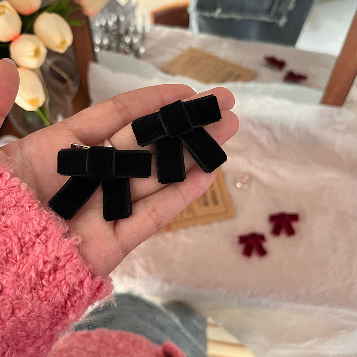 Pince à cheveux en velours ouïghour, petite pince pour le front, frange, épingle à cheveux cassée sur le côté, nœud pour l'automne et l'hiver, accessoires pour cheveux haut de gamme pour femmes_voghion.com