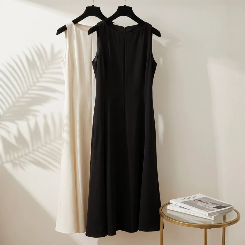 th**ry same style A-line acetate dress for women, summer Hepburn style, sleeveless fishtail umbrella hem tank dress, mid-length th**ry same style A-line acetate dress for women, summer Hepburn style, sleeveless fishtail umbrella hem tank dress, mid-length