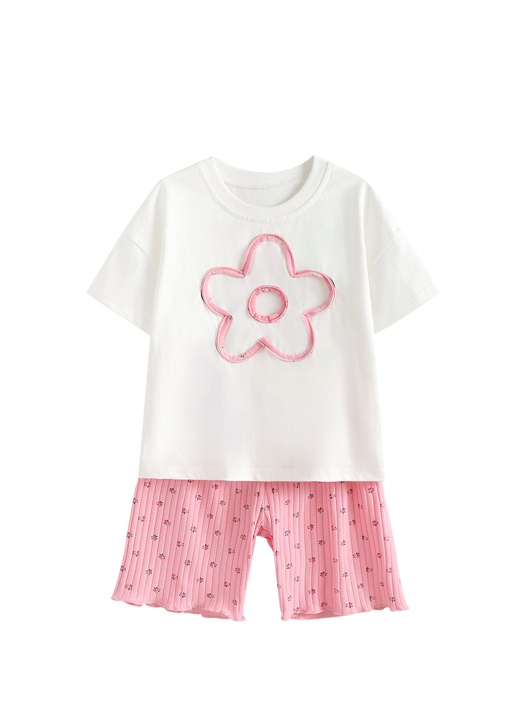 Malwee transfronterizo niñas dos piezas de verano nuevo estilo europeo y americano niños pequeños lindos niñas de cuello redondo manga corta conjunto