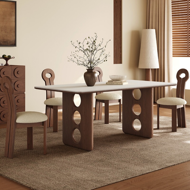 Retro Furniture, Antique Style Slate Dining Table, Household Small Apartment Dining Table, Walnut Workbench, All Solid Wood Dining Table and Chairs