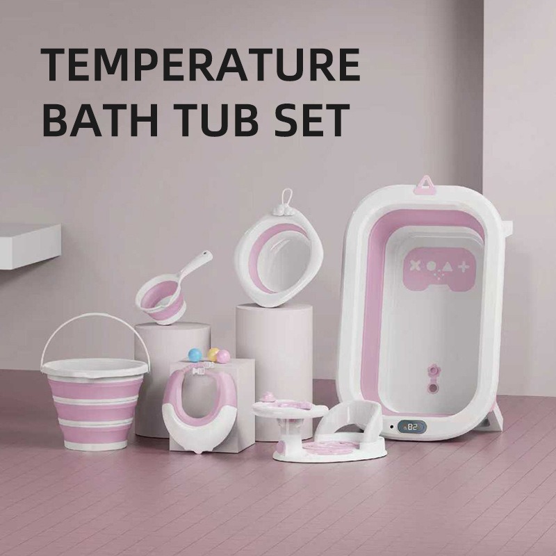bañera para bebés se puede sentar y acostar, bañera plegable grande, bañera sensible a la temperatura, bañera plegable portátil doméstica para bebés y niños