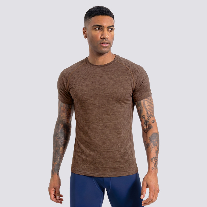 Camiseta elástica gris delgada de secado rápido hombre de manga corta de cuello redondo ropa deportiva de correr al aire libre succión de sudor ropa de ejercicio transpirable