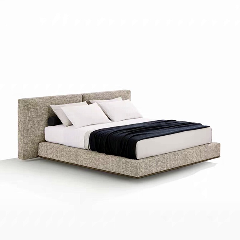 Brera Fabric Double Bed Italian Minimalist Cotton and Linen Saddle Leather Light Luxury Designer Villa Master Bedroom Furniture