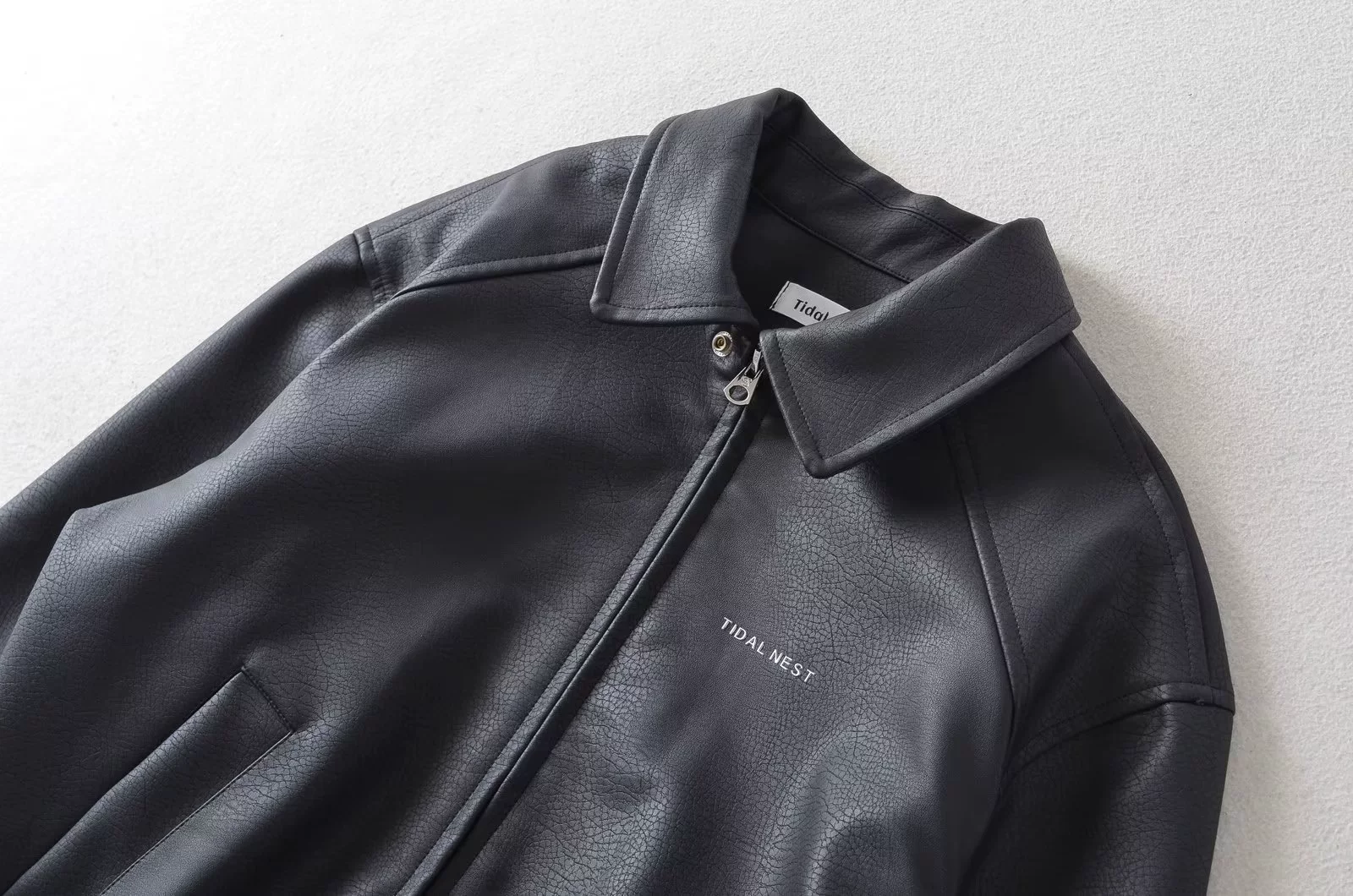 Пу Jacket из искуственной кожи в стиле Американском, деми-сезон, свободный крой, черный, искусственная кожа