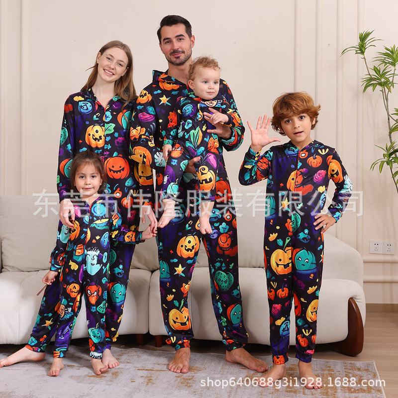 2024 クロスボーダーヨーロッパとアメリカの男の子と女の子の婦人服男性のハロウィンクリスマス家族親子ワンピースパジャマ|undefined