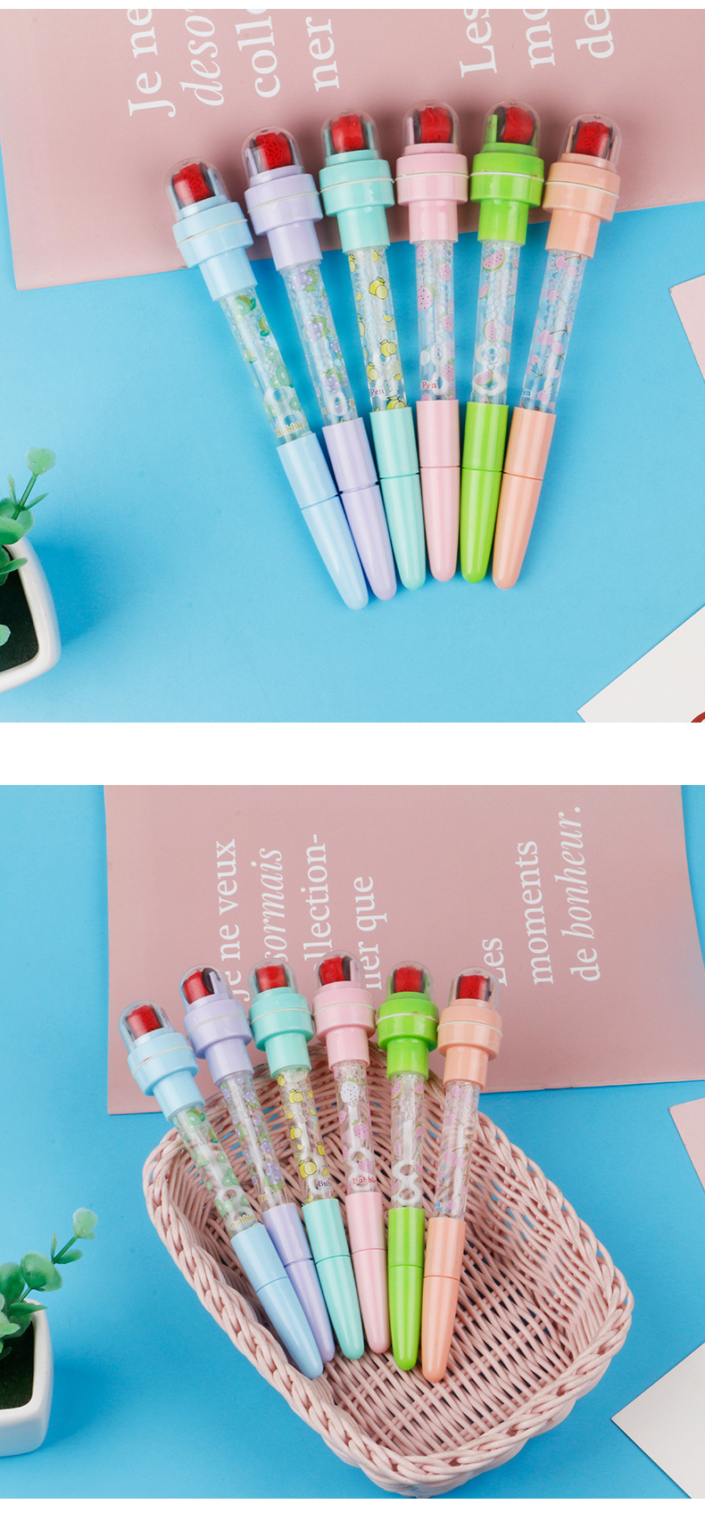 Class, Learning, School Occasion Plastic Material Bubble Pen Multifunctional Magic Pen Gel Pen Cartoon Cute Light Roller Seal Pen Factory Direct Sales