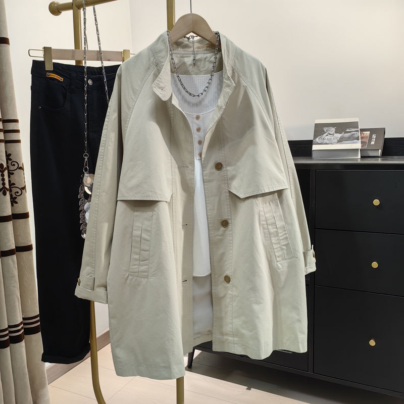 Korean Style Cape Windbreaker Jacket for Women Spring and Autumn 2025 New Style Mid-Length British Style Stand Collar for Small People