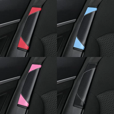 Carbon fiber car seat belt shoulder pad cover for all seasons universal color block leather car interior safety belt protective cover