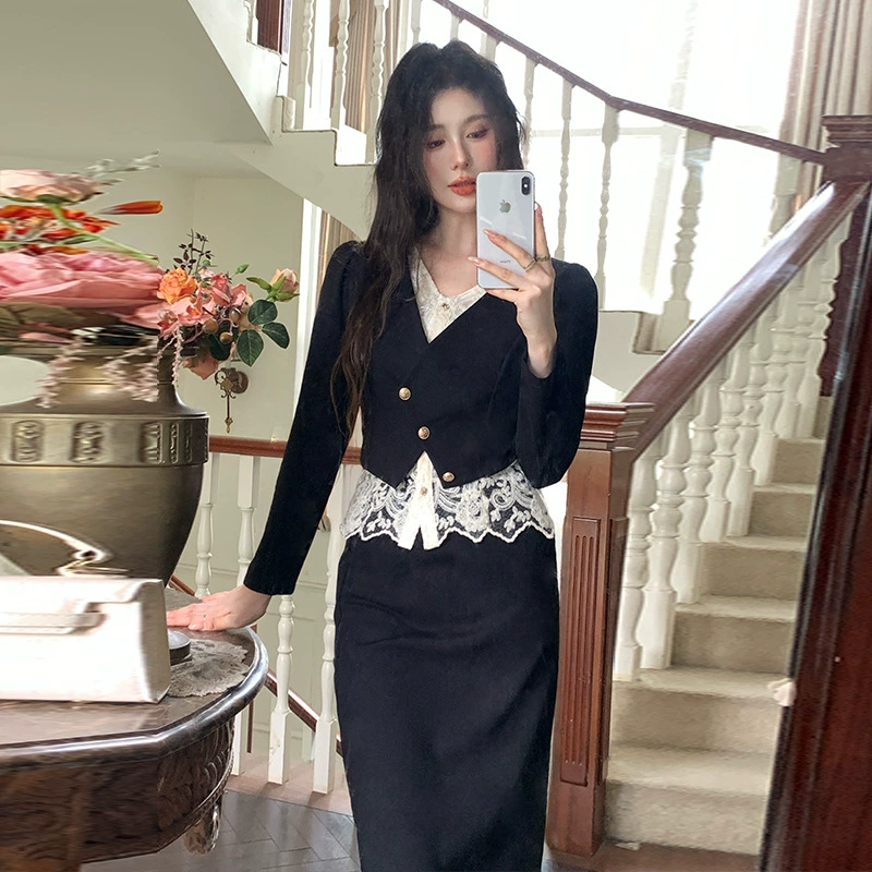 Качественный черный комплект, юбка, стиль Chanel, качественный стиль
