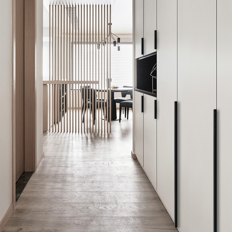 現代簡約免打孔金色櫥櫃隱藏門把手黑色隱形直角封邊加長櫃門拉手