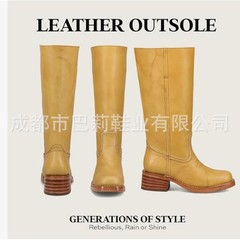 冬季新款新款欧美长靴40-43大码复古女式校园西部牛仔靴现货