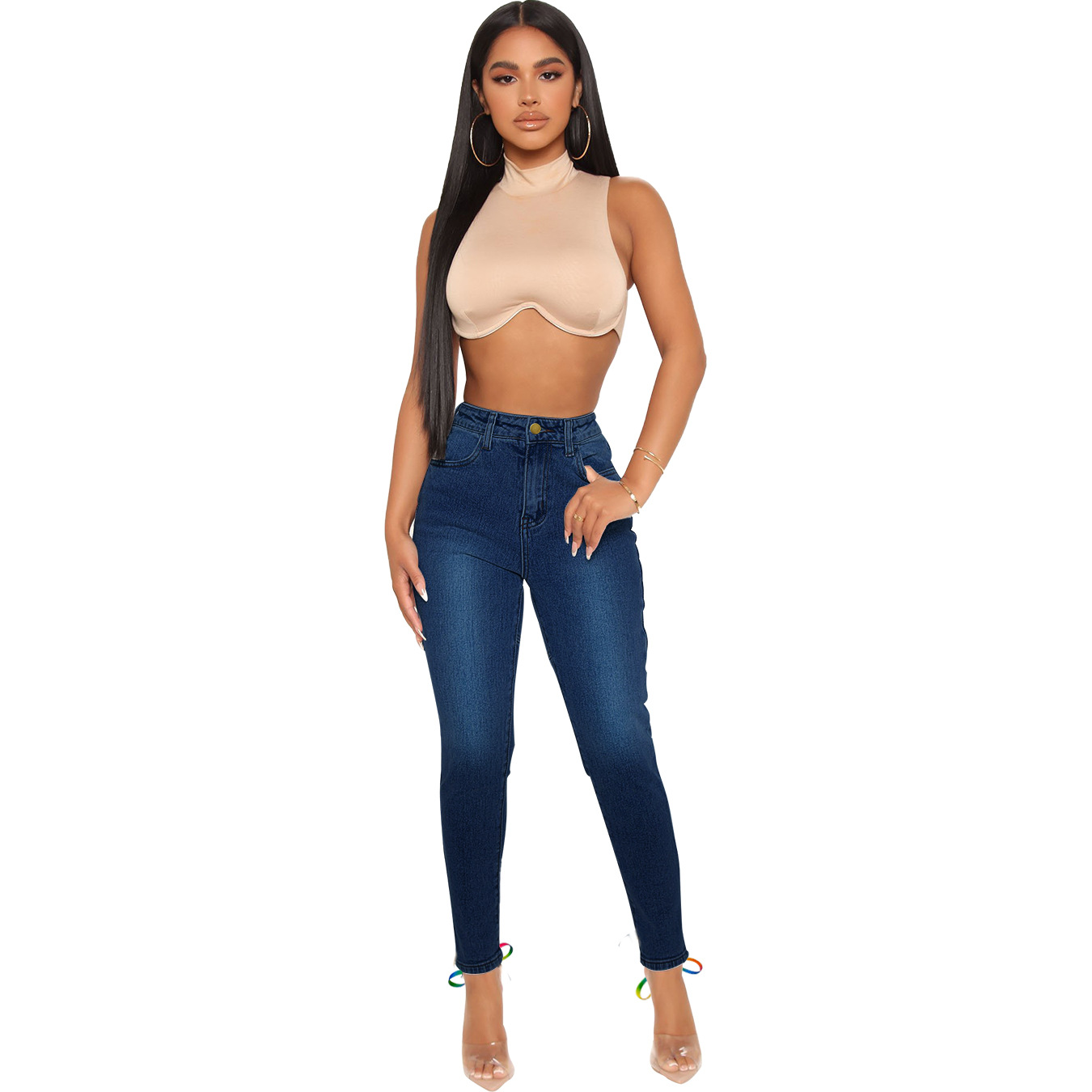 High Waist Colorful Bandage Jeans NSWL79302