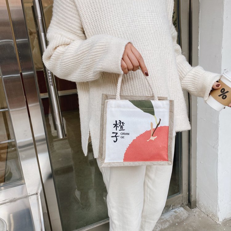 2020年秋冬新款清新甜美帆布女式手提包橘子敞口女包一件代发