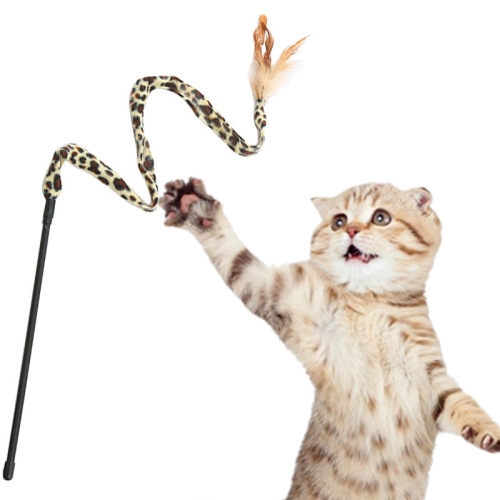 Amazon cross-border new cat pet toys leopard print cat funny stick colorful pattern feather cat funny stick