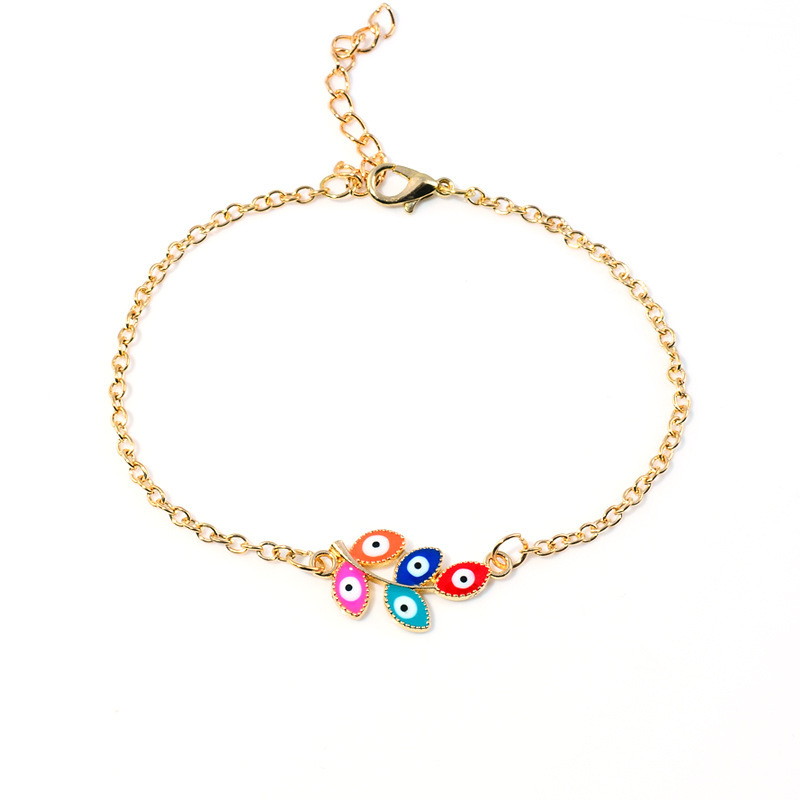 Europe and the United States cross-border hot alloy leaf bracelet beach bohemian color evil eye bracelet spot wholesale