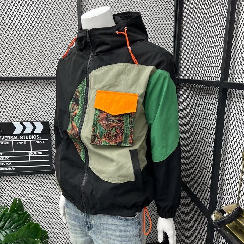 Diseñador de moda costura chaqueta los hombres 2023 otoño nuevo estilo coreano personalidad suelta con capucha moda abrigo