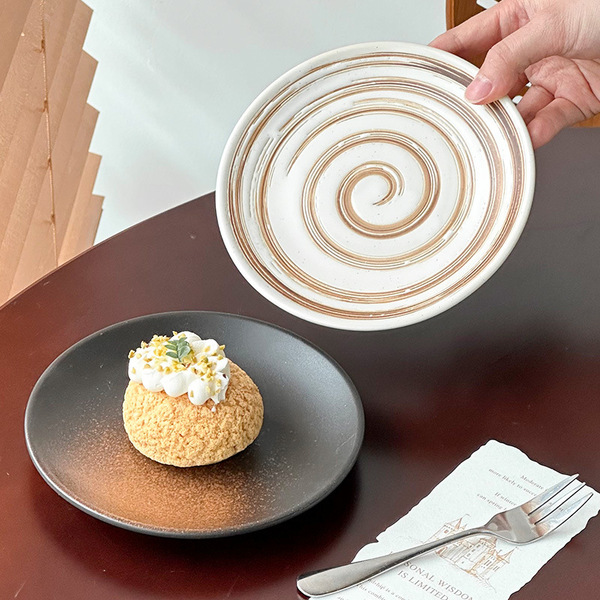 Japanese retro coil ceramic dessert plate steak Western plate…