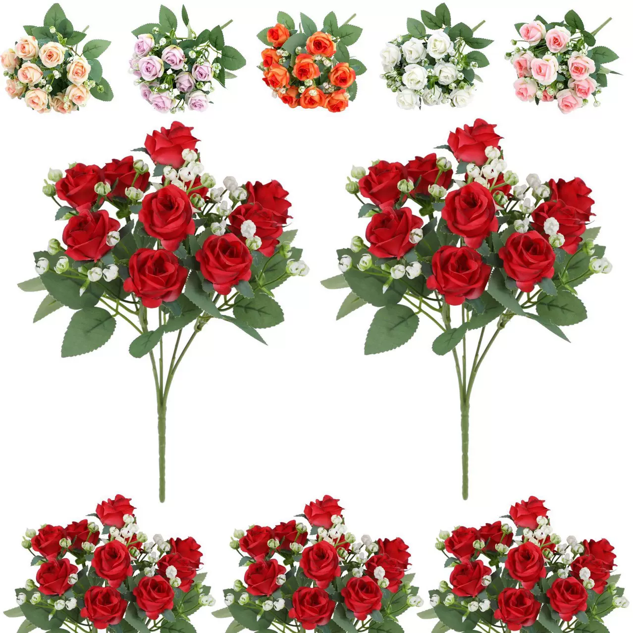 仿真花迷你玫瑰花婚礼新娘手捧花束客厅插花装饰渐变玫瑰假花批发