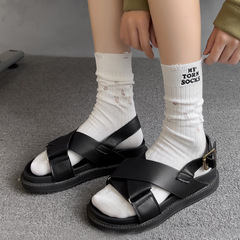 春秋季黑白純色字母破洞乞丐中筒襪韓版街頭風個性潮款運動女襪