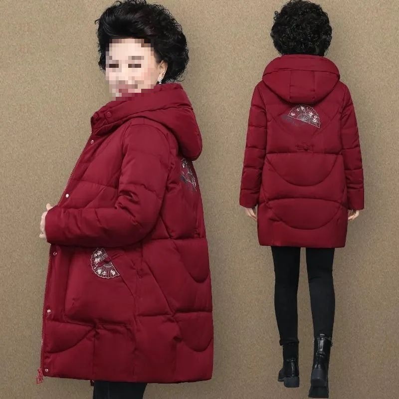 中年妈妈冬装外套新款棉袄中老年棉衣女装大码中长款羽绒棉服