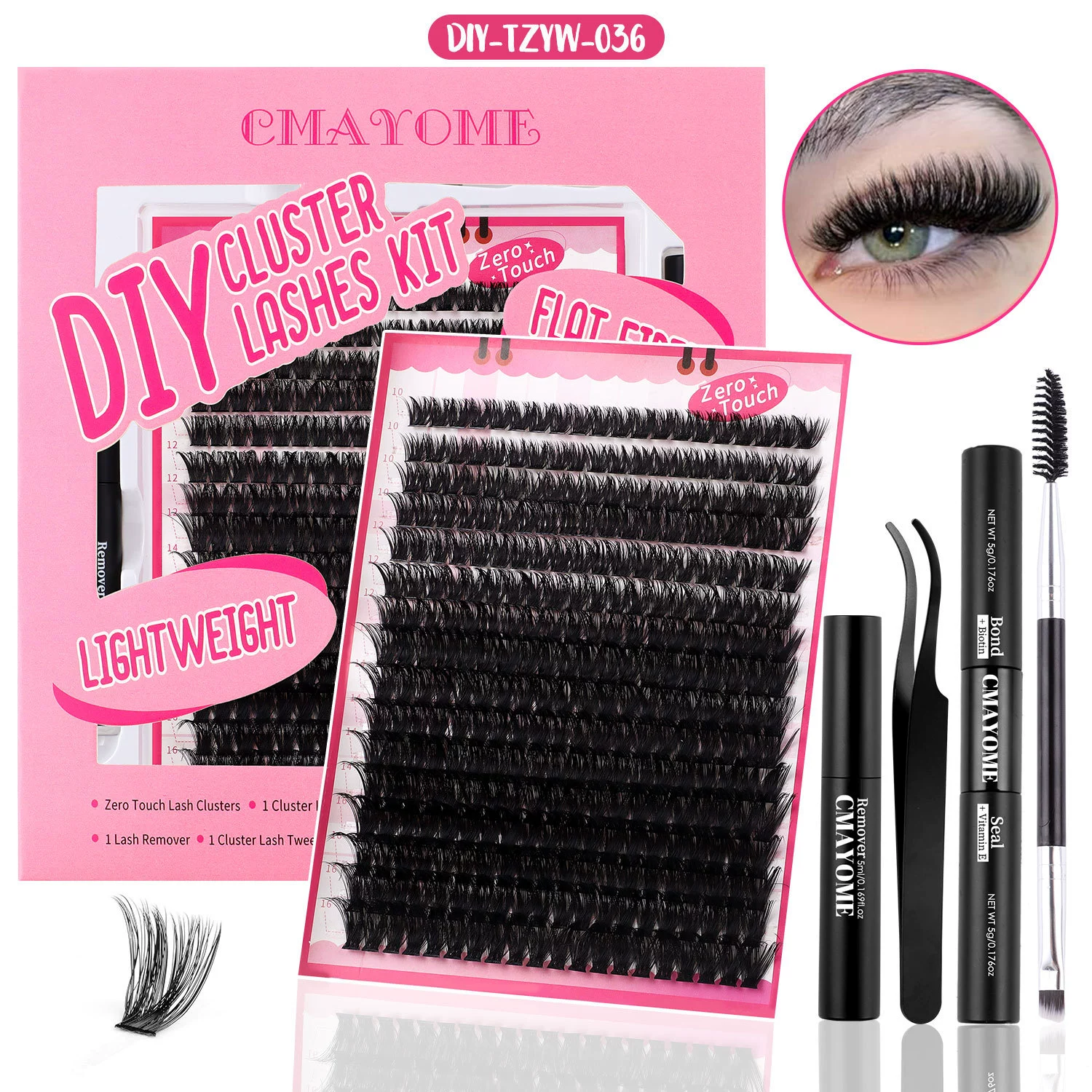 False eyelash kit DIY, capacious dense European style, separate cluster lashes with tools