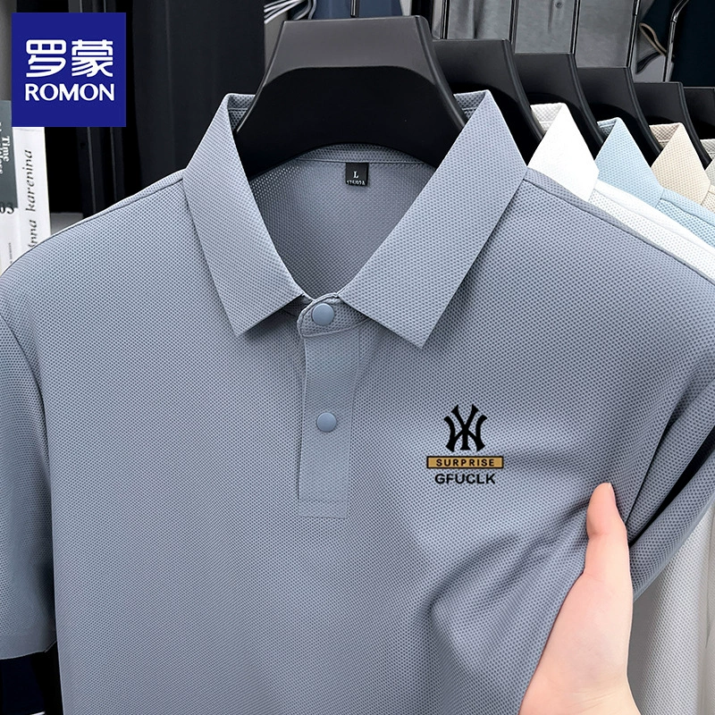Мужская летняя дышащая футболка Romon из ледяного шелка с короткими рукавами, 25 новых повседневных внутренних топов с лацканами для мужчин среднего возраста