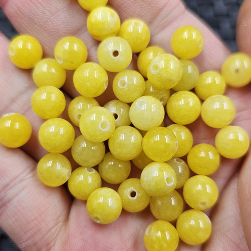 黄玉圆珠玉石散珠鸡油黄蜜蜡黄石英岩玉手链项链饰品配件珠子批发