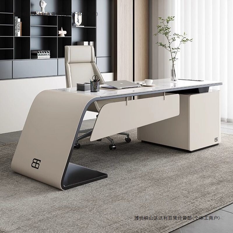 Italian-Style Minimalist Rock Slab Desk, Modern Simple Home L-Shaped Computer Desk with Integrated Bookshelf, Light Luxury Office Desk Italian-Style Minimalist Rock Slab Desk, Modern Simple Home L-Shaped Computer Desk with Integrated Bookshelf, Light Luxury Office Desk