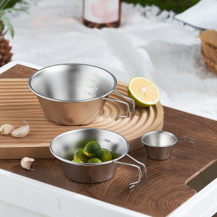 Outdoor 304 Stainless Steel Snow Pull Bowl Portable Foldableing Camping Style Tableware Camping Style Foldableing Snow Pull Cup Picnic Bowl with Handle