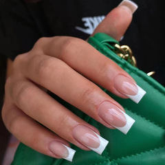 Mid-to-long length sheer minimalist French-style white edge wearable nail art wholesale Instagram-style high-end nail art set in a boxed finished product
