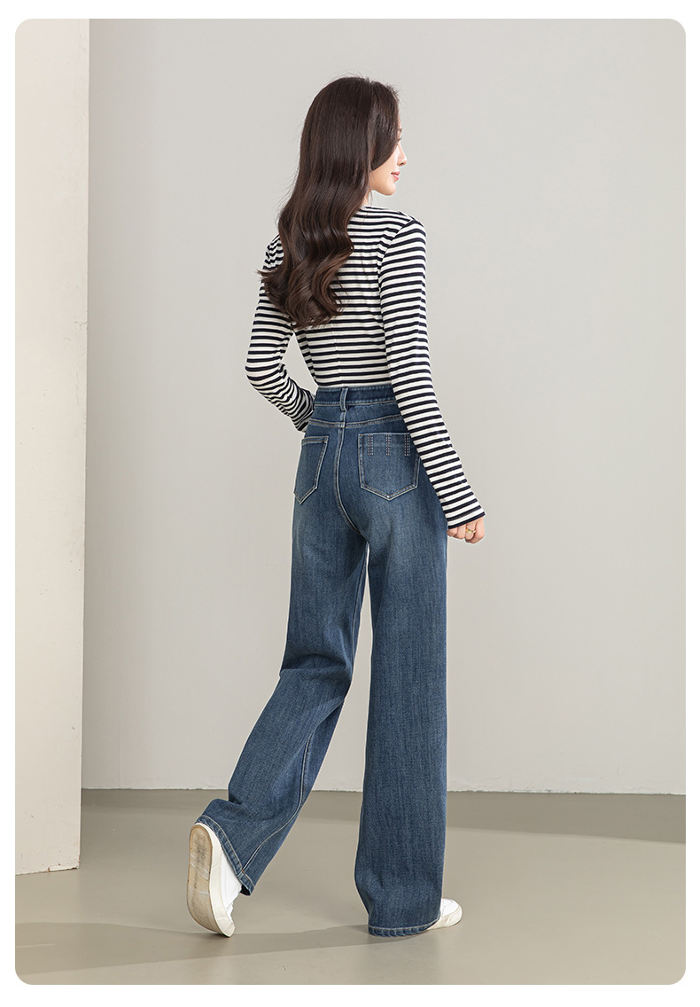 Quần jean nữ ống rộng cạp cao chất liệu tencel co giãn 4 chiều — xanh lam chi tiết 24