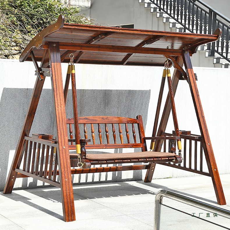 秋千户外庭院实木摇椅别墅露台院子花园吊椅成人多人防腐木荡秋千