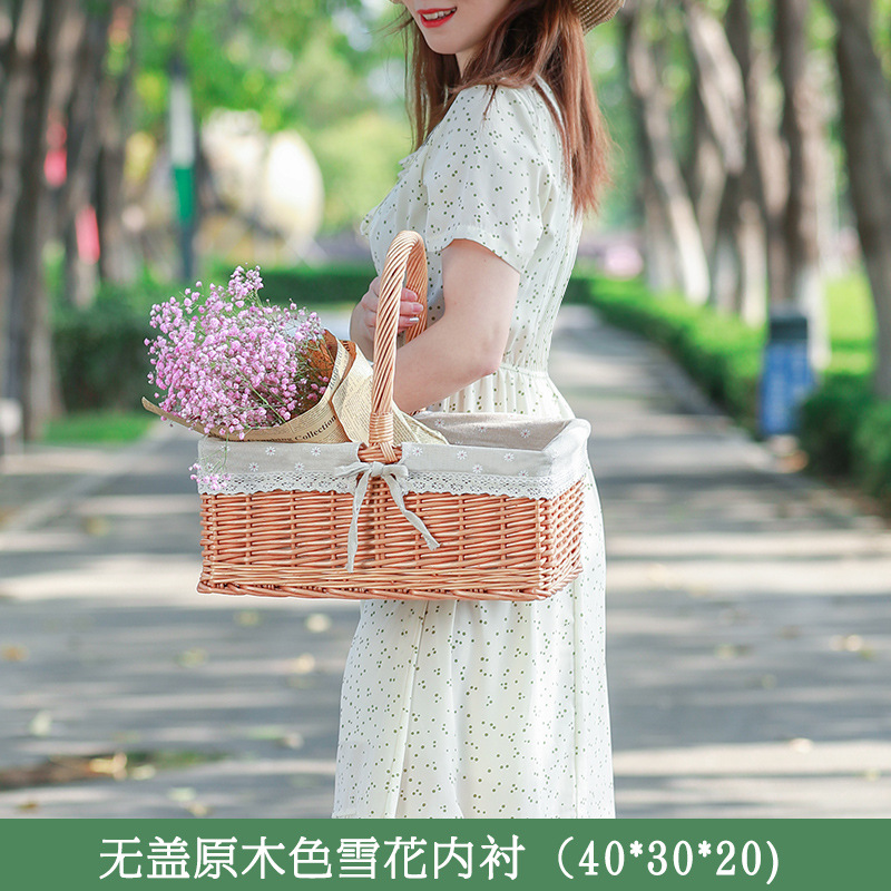 Cesta de almacenamiento de mimbre de mimbre de punto de fábrica cesta de picnic portátil portátil al aire libre cesta de regalo de fruta cuadrada con tapa