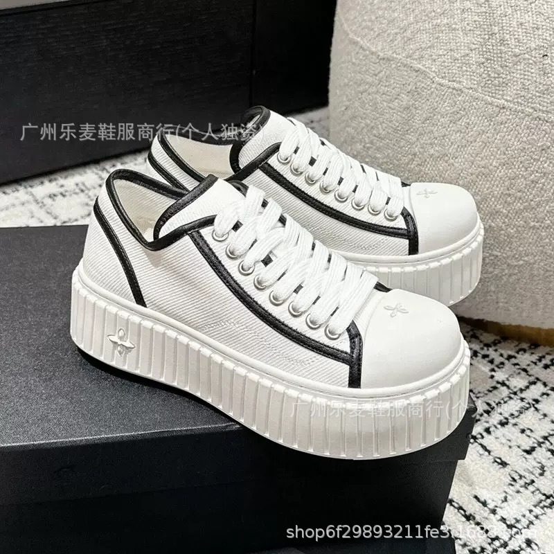 高品质~十字花松糕厚底黑白色拥抱滑板鞋xsmfk复古做旧脏脏帆布鞋|undefined