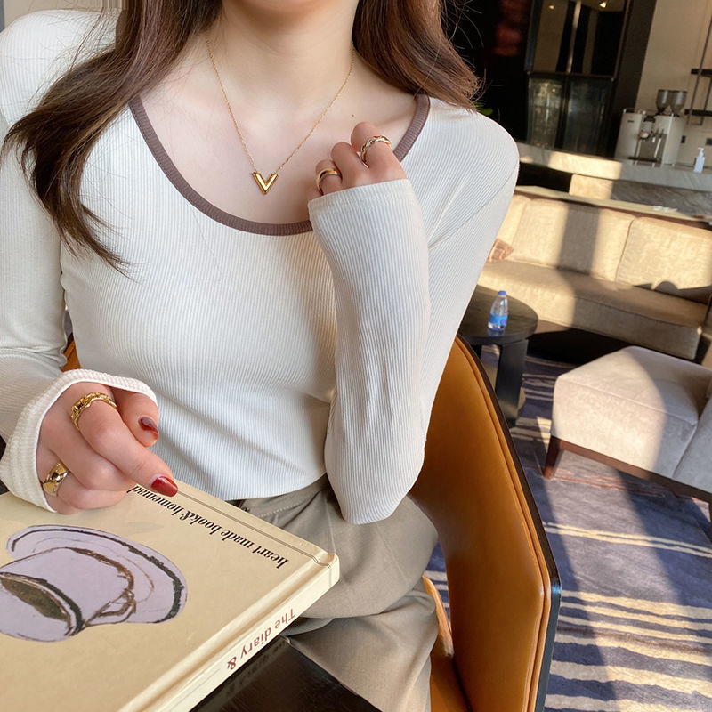 Long-sleeved T-shirt women's spring clothes 2022 new low collar bottoming shirt autumn and winter interior slim clavicle top women Long-sleeved T-shirt women's spring clothes 2022 new low collar bottoming shirt autumn and winter interior slim clavicle top women