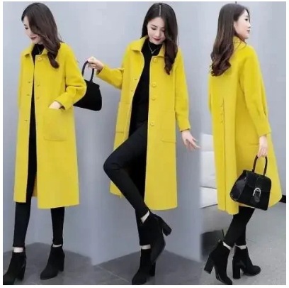 Women's Long Overcoat 2024 Korean Version Autumn and Winter Lantern Sleeve Woolen Outerwear Loose Wool Coat
