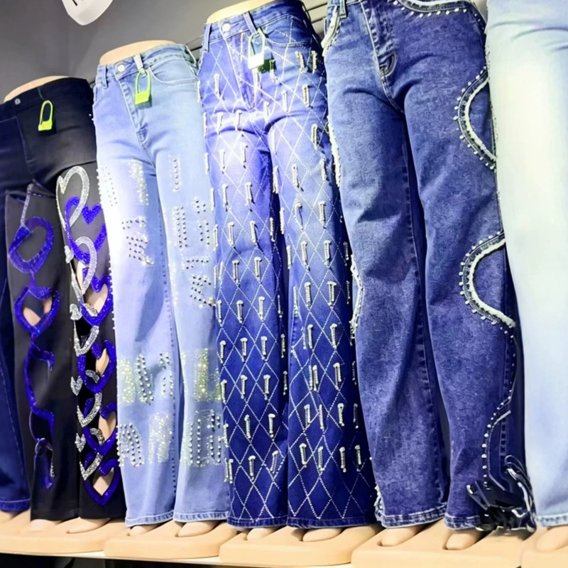 New women's cargo jeans wholesale, sequined wide-leg jeans available