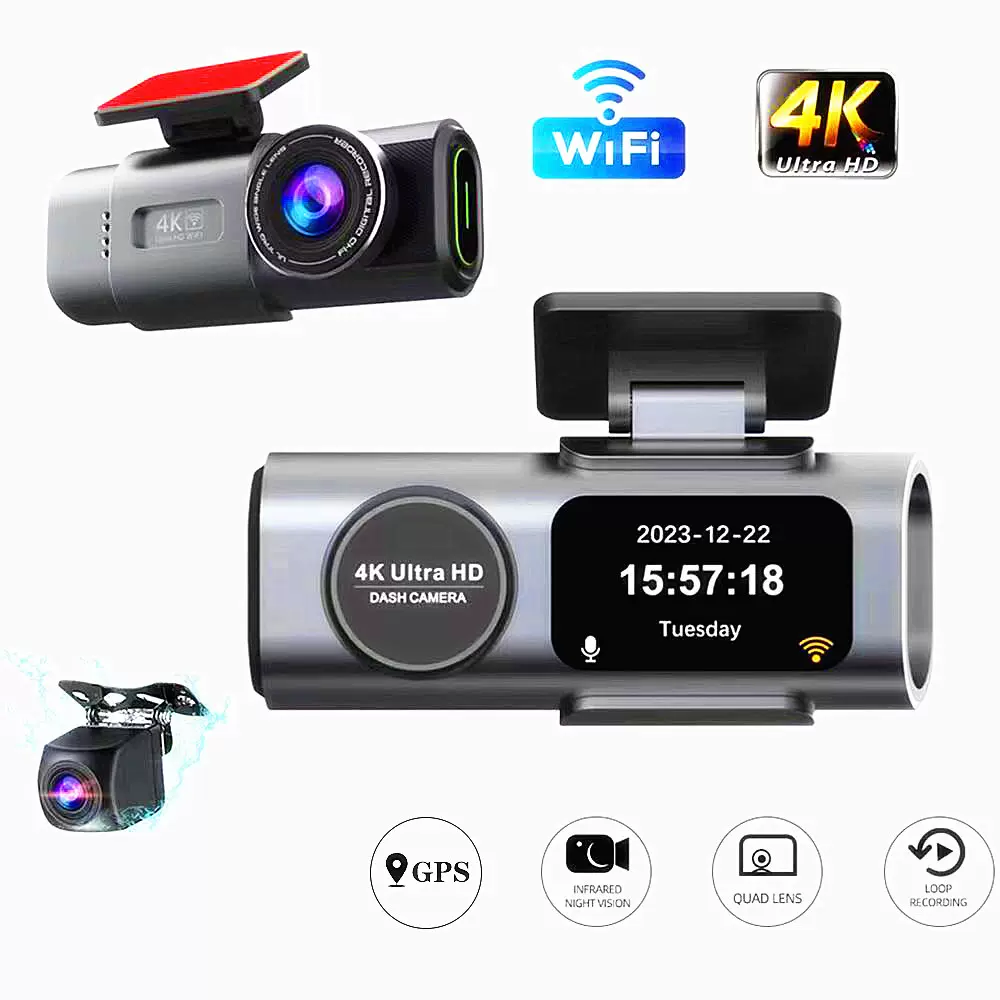 新款4K双录行车记录仪高清大广角夜视WiFi前后双镜头 GPS车载记录