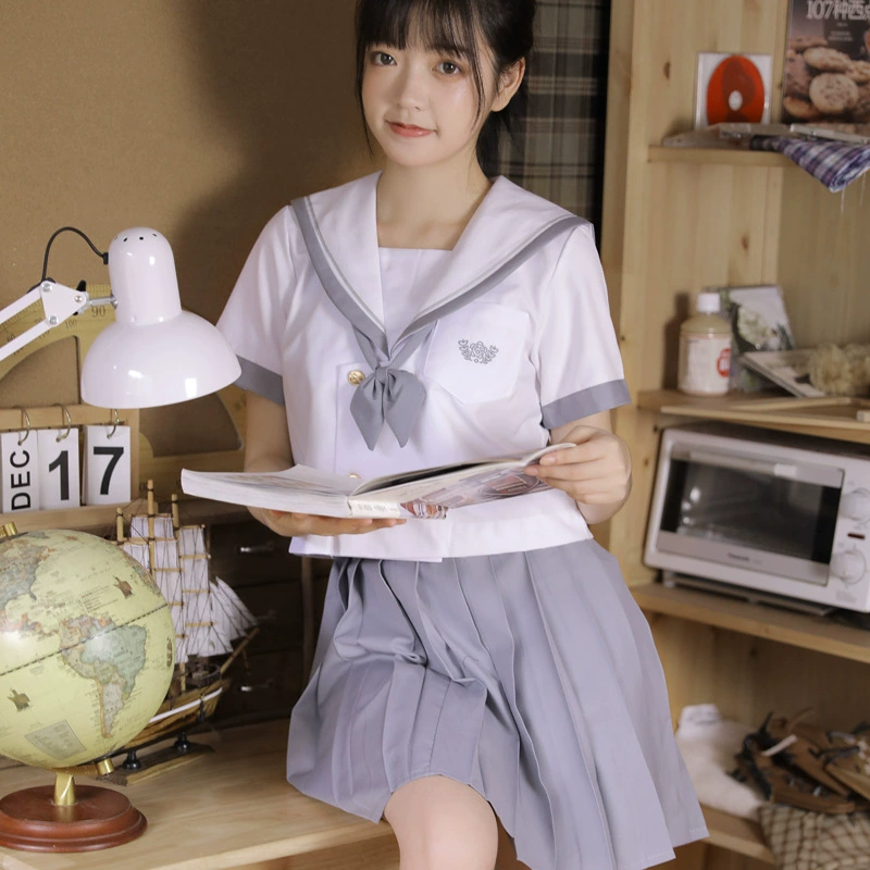 Японская православная форма JK Студенческая форма Классная форма Костюм моряка с серым краем в одну линию Мягкая юбка для девочек Костюм в академическом стиле для женщин