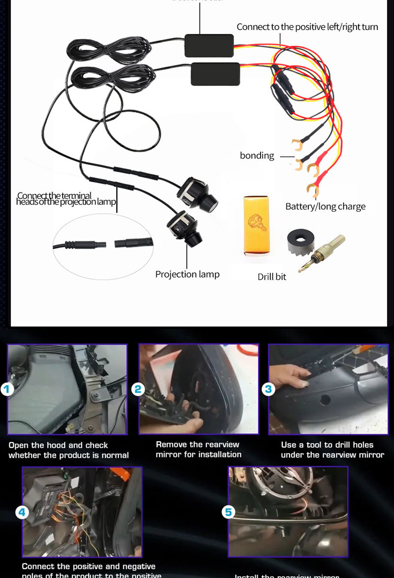Universal Car Rearview Mirror Angel Wings Welcome Light Carpet Light Projector Lighting Carpet Light Led Projector Lighting