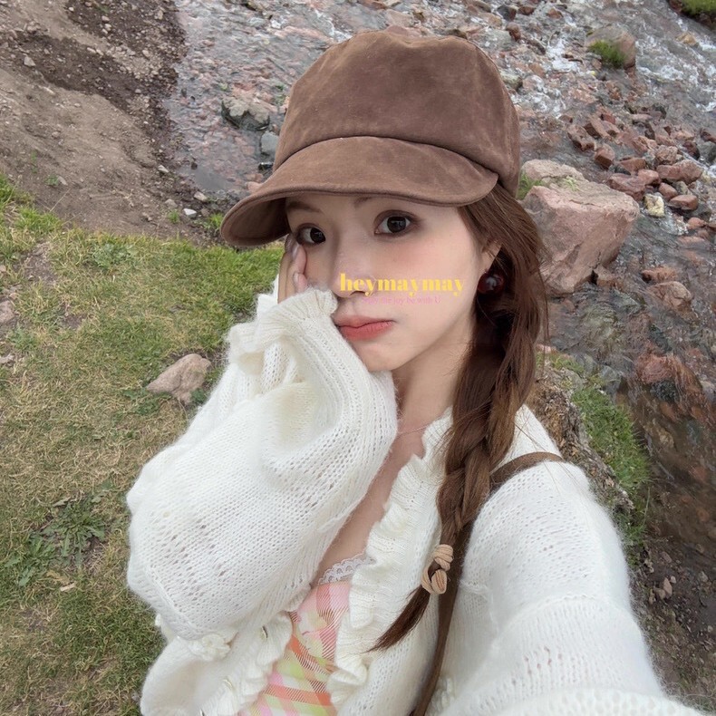 heymaymay复古麂皮绒女大头围显脸小鸭舌平檐画家帽报童帽韩系|undefined