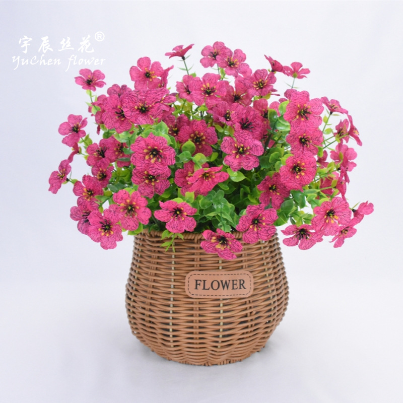 亚马逊跨境7叉按树尤加利紫罗兰 仿真植物人造塑料花家居插花装饰