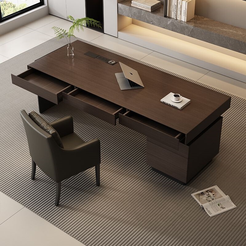 Italian-Style Solid Wood Smoked Wood Desk for Office and Home Use, High-End Design, Simple Writing Desk, Computer Desk