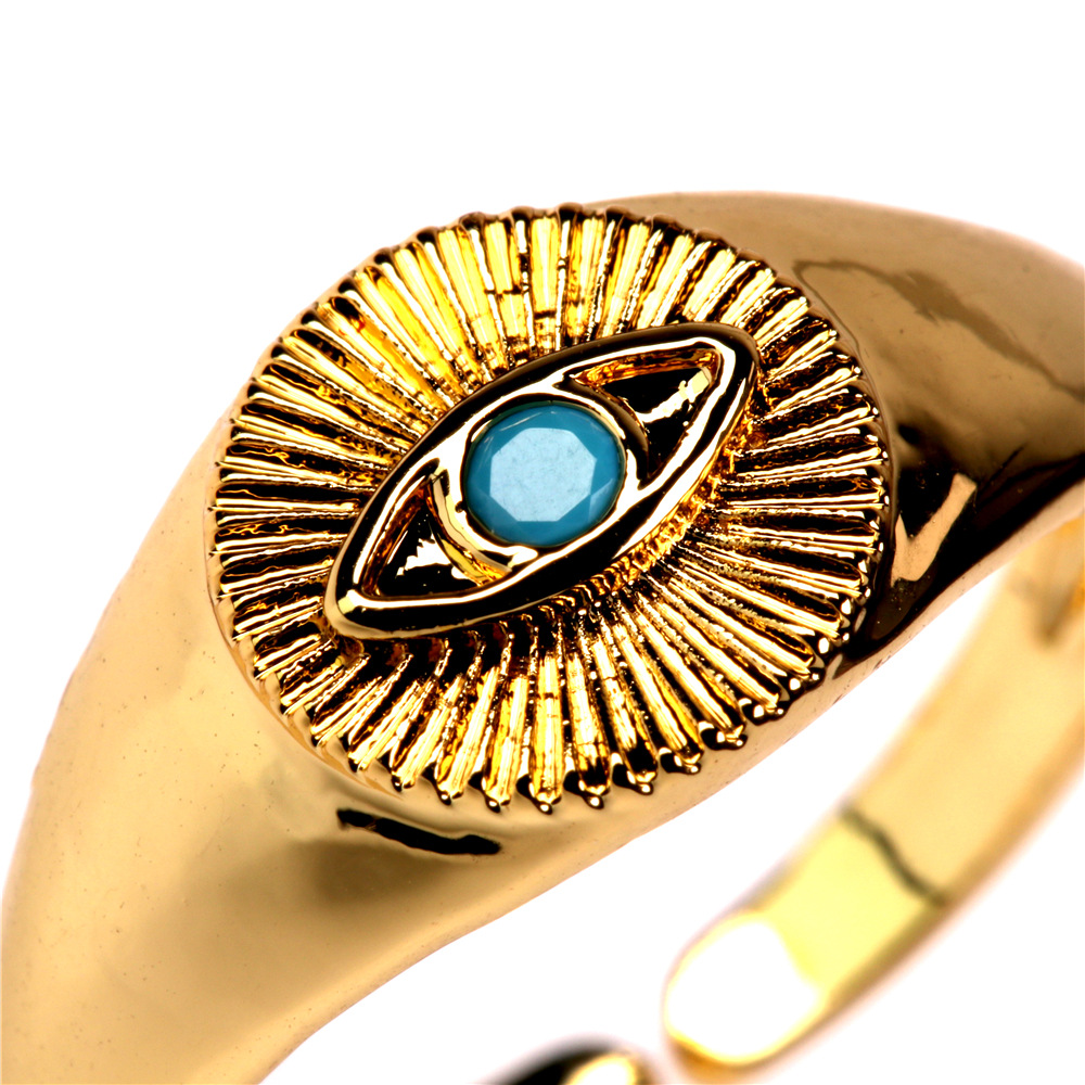 Fashion Zircon-embedded Devil's Eye Open Adjustable Copper Plated Ring display picture 2