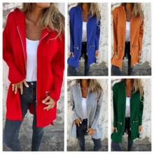 2024亚马逊速卖通独立站爆款女装秋冬纯色休闲拉链连帽夹克外套