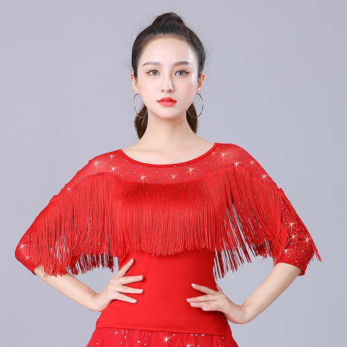 Modern dance tops for women, new practice clothes, square dance clothes, fashionable ballroom dance clothes, ballroom dance, Latin dance short sleeves